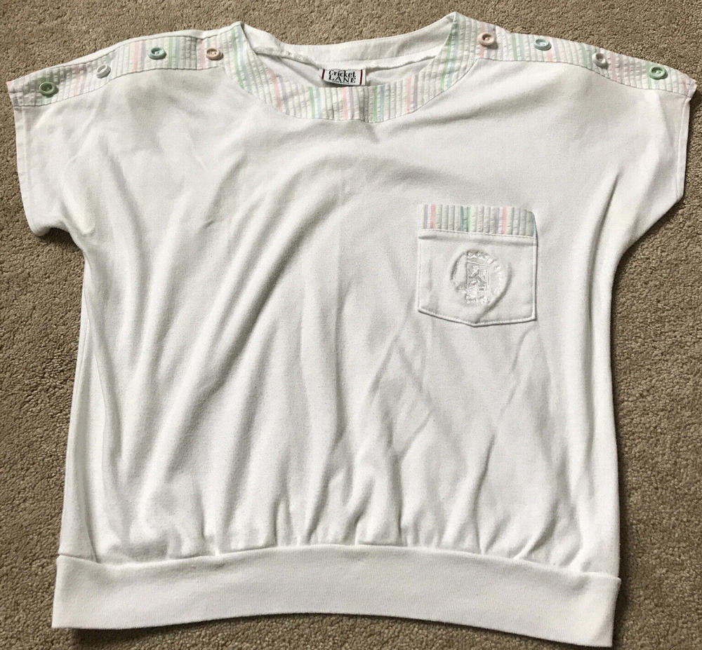 Womens Vintage 80's Cricket Lane Knit Top Shirt Size Medium Pastels Shoulder Pad